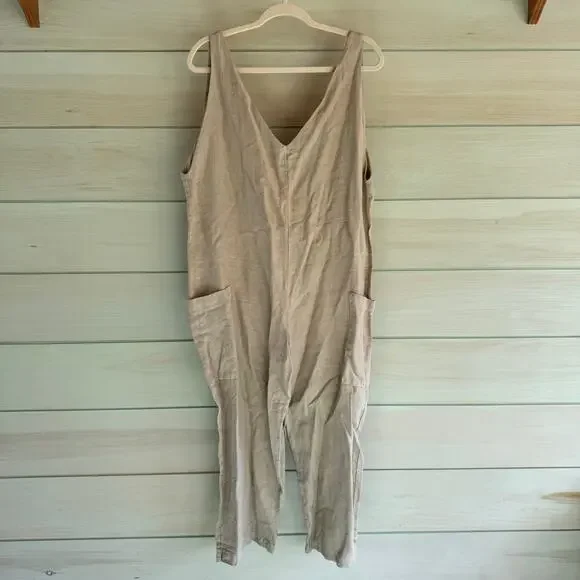 Sol Sister Linen Cream V-Neck Jumpsuit - Picture 3 of 10